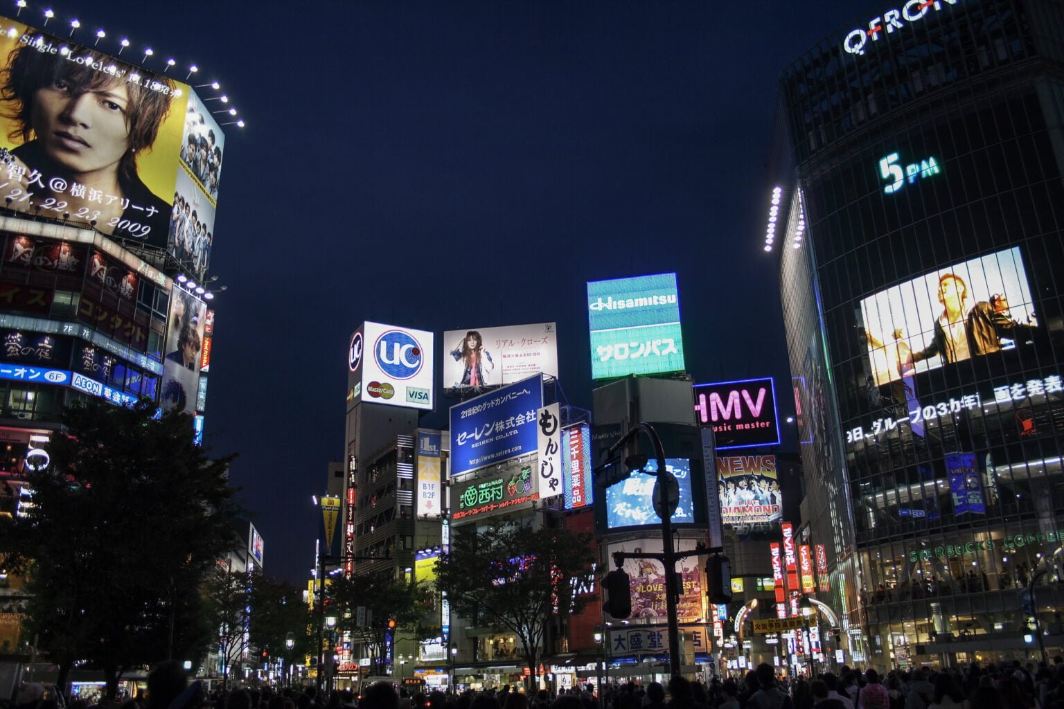 Shibuya Crossing At Night In Tokyo