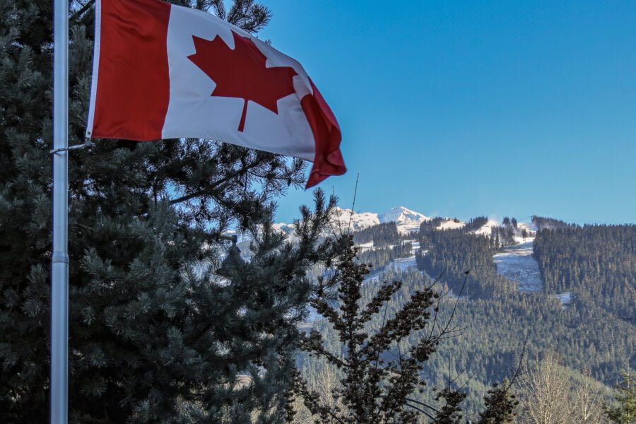 Canadian Flag At Whistler Mountain Ski Slopes