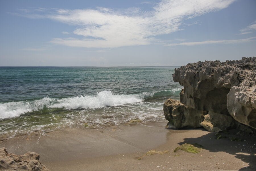 Waves On Beach With Rocks