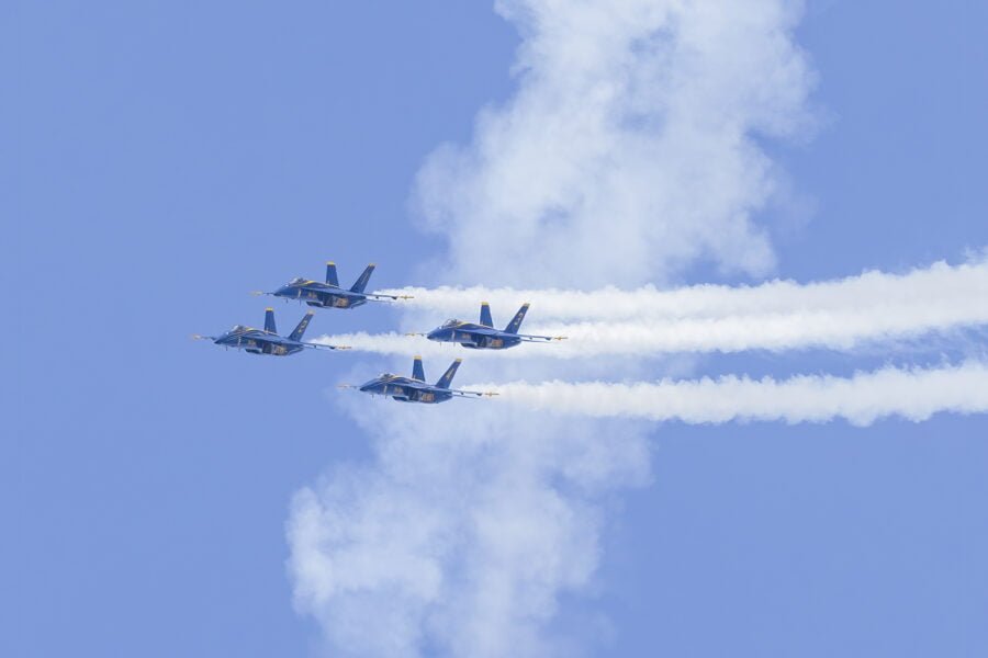 Us Navy Blue Angels Bottom Of Diamond Loop With Smoke