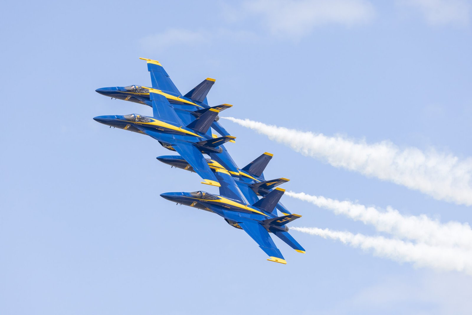 Us Navy Blue Angels Echelon Formation Banking Left With Smoke