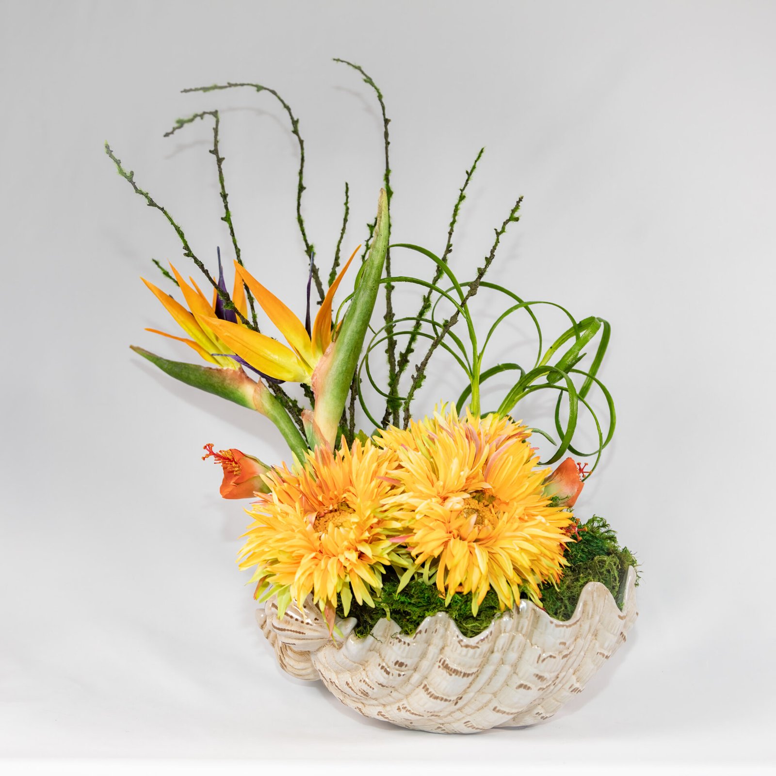 Large Clamshell Bowl With Bird Of Paradise