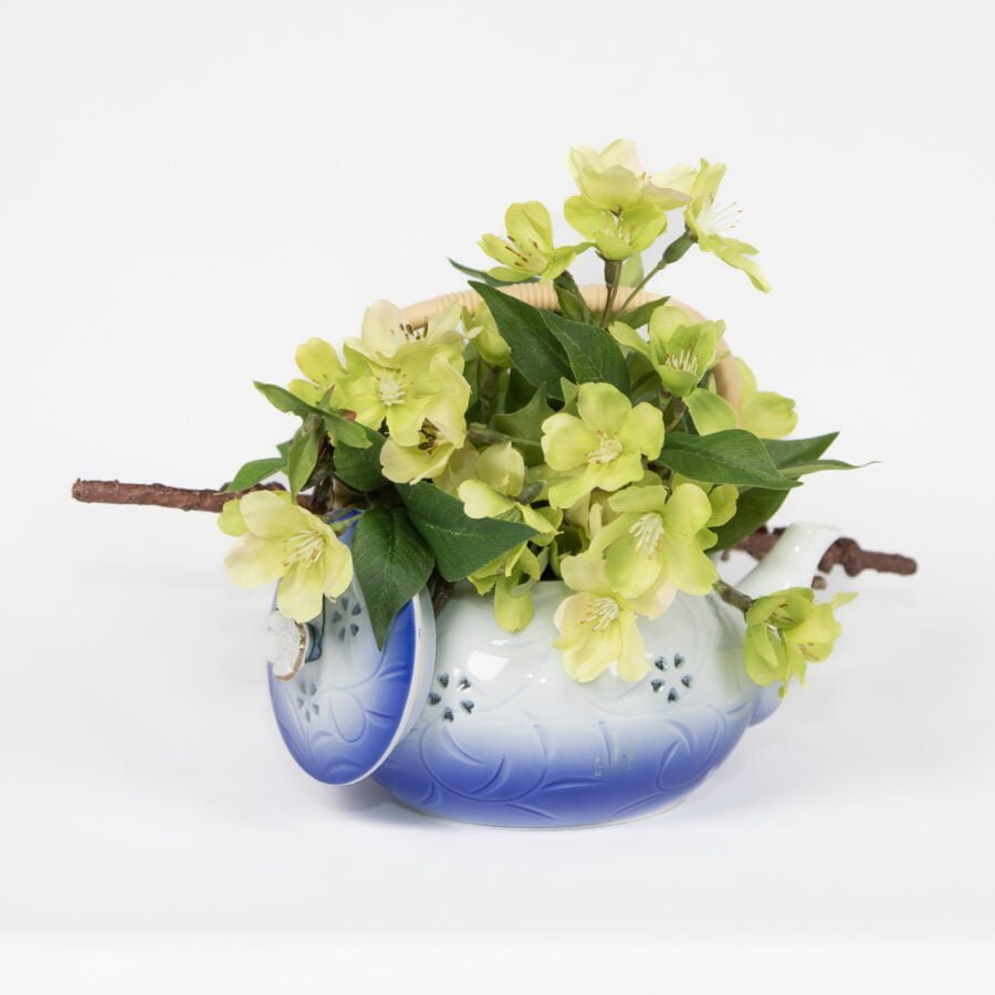 Small Teapot With Green Flowers Left Lid