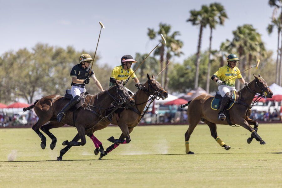 Group Of Polo Players Racing Down Field