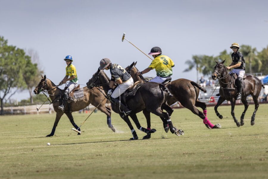 Group Of Polo Players Reaching For Ball