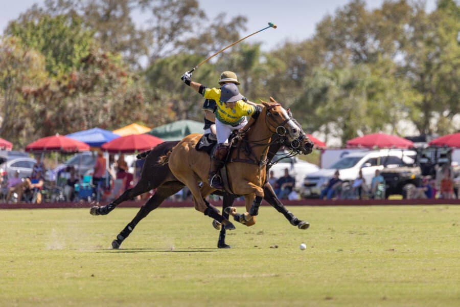 Polo Player Winding For Shot On Racing Horse