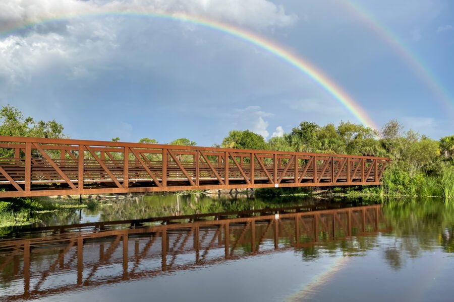 Rainbow Over Bridge Across Myakka River