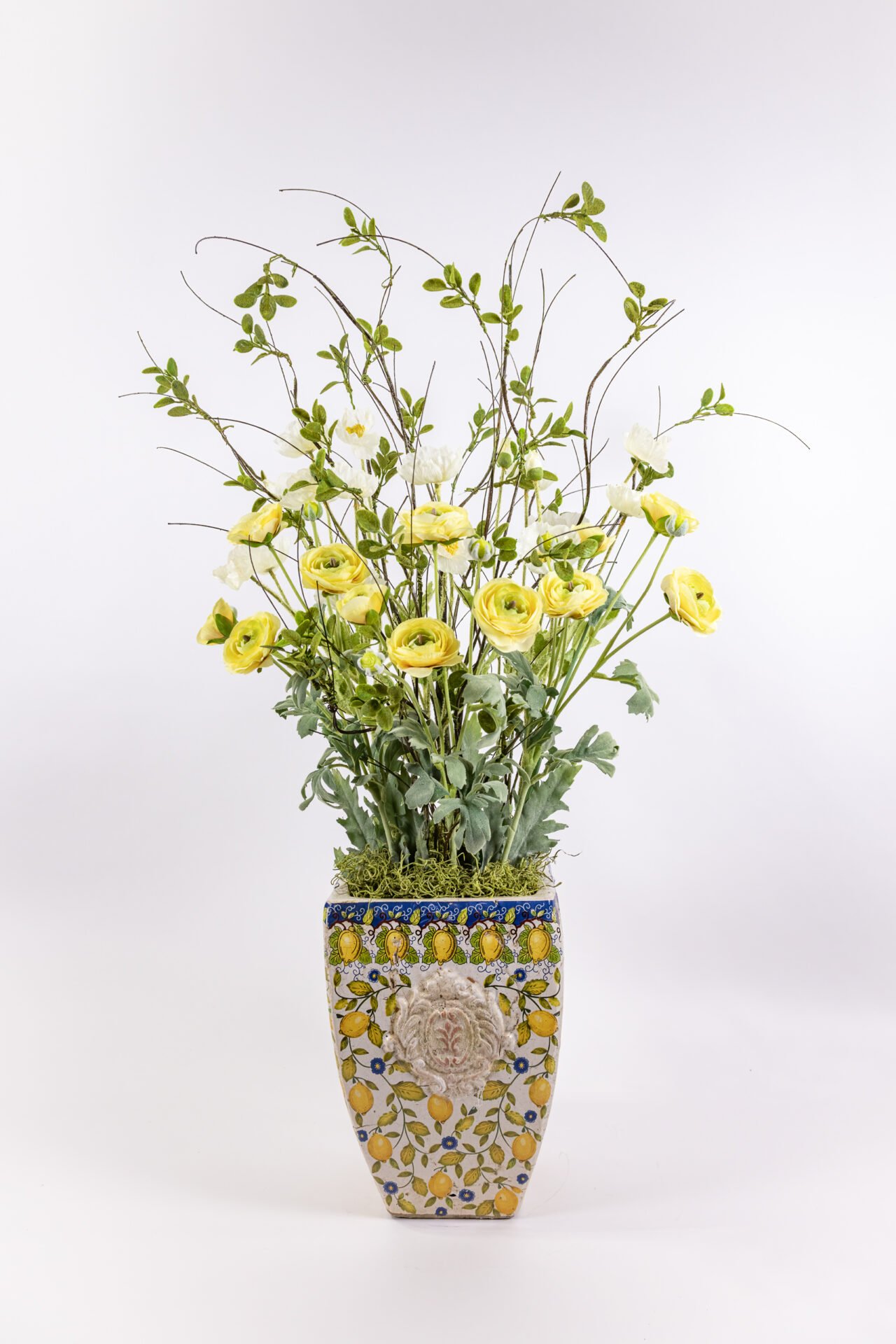 Heavy Rectangular Planter With Yellow And White Flowers