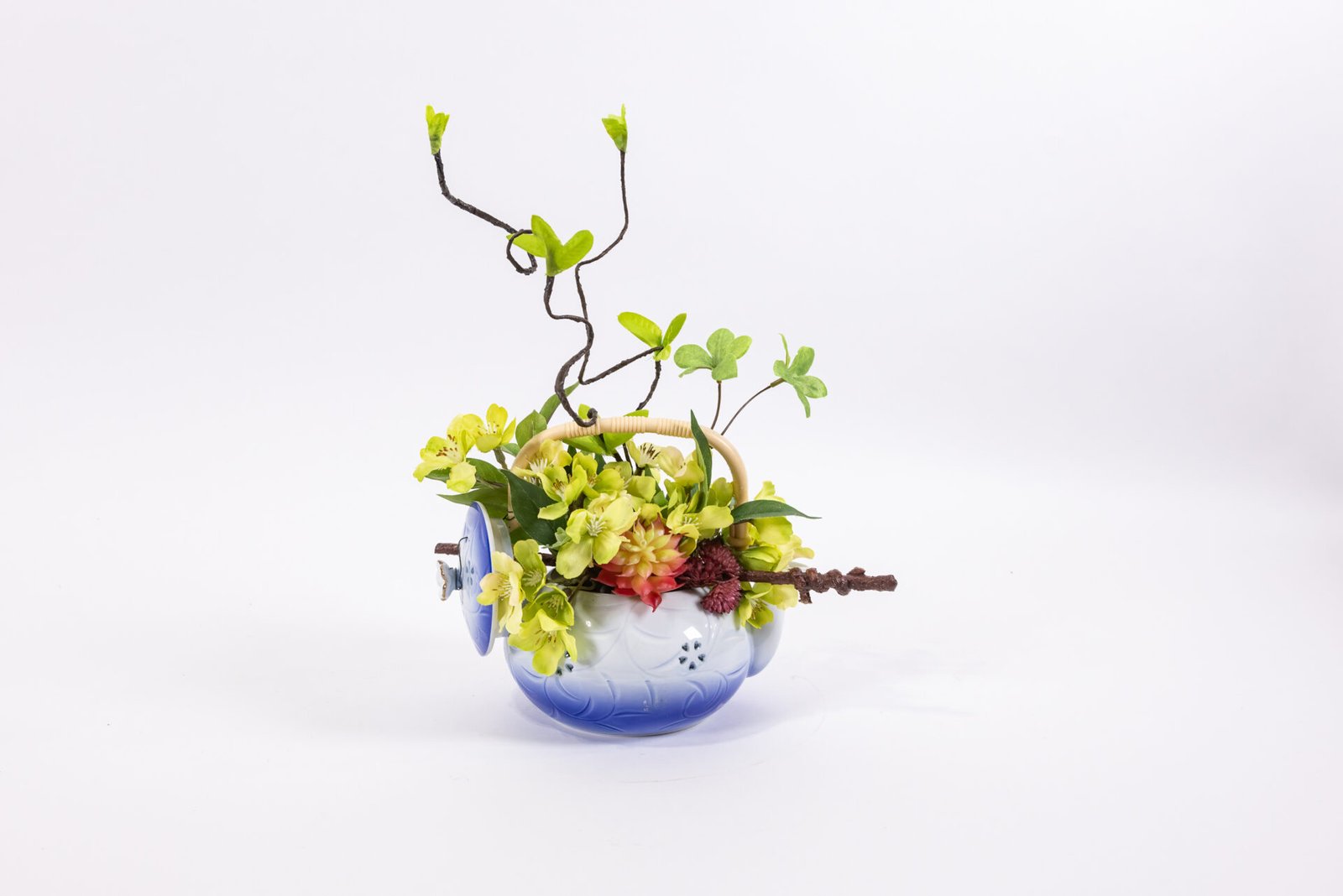Small Teapot With Green And Orange Flowers