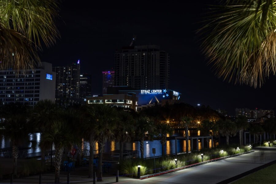 Downtown Tampa Along River At Night