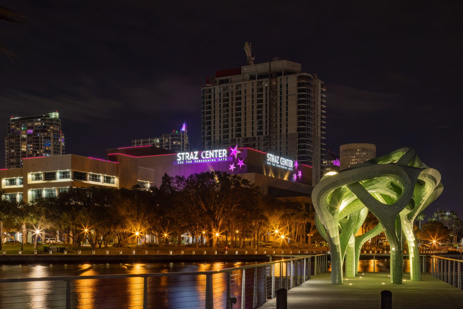 Form Of Wander Sculpture Along Tampa Riverwalk At Night