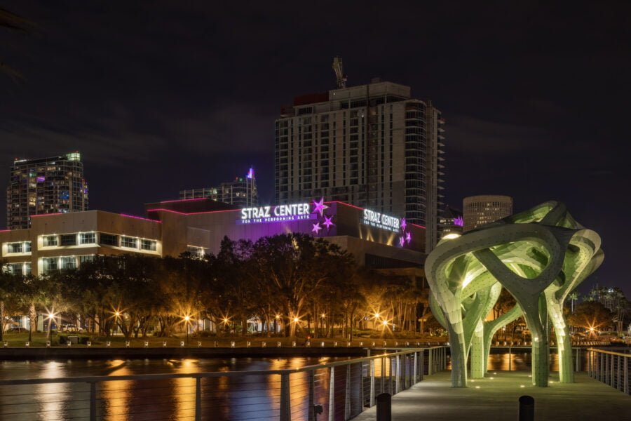 Form Of Wander Sculpture Along Tampa Riverwalk At Night