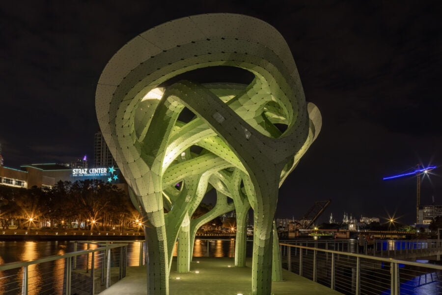 Form Of Wander Sculpture Up Close At Night