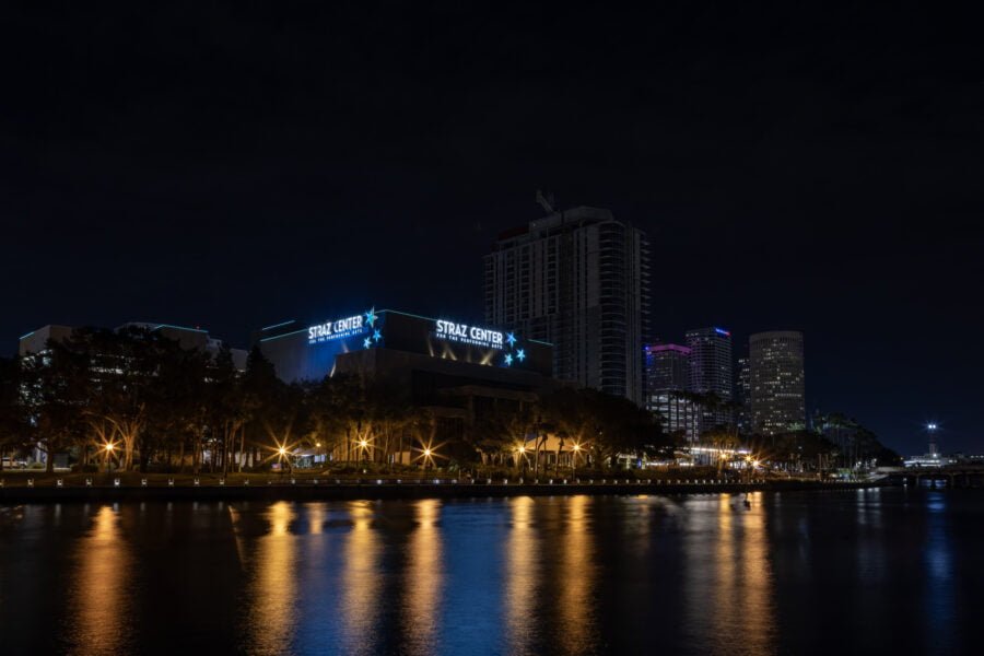 Straz Center Tampa Along Riverwalk At Night