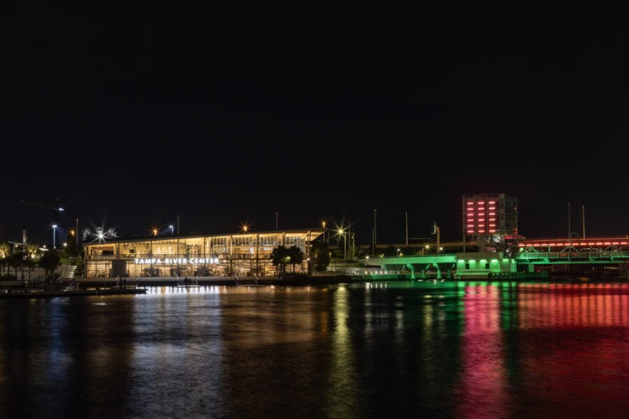 Tampa River Center And Laurel Street Bridge At Night