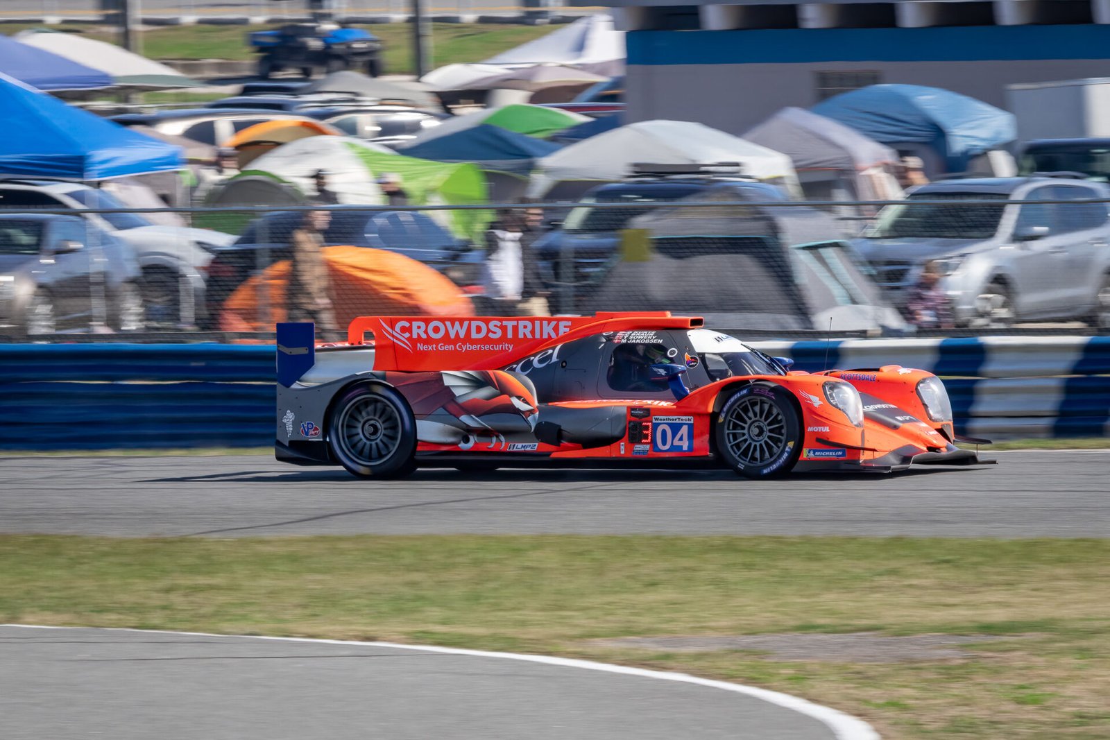 04 Crowdstrike Racing Oreca Entering West Horseshoe At Daytona International Speedway 2024