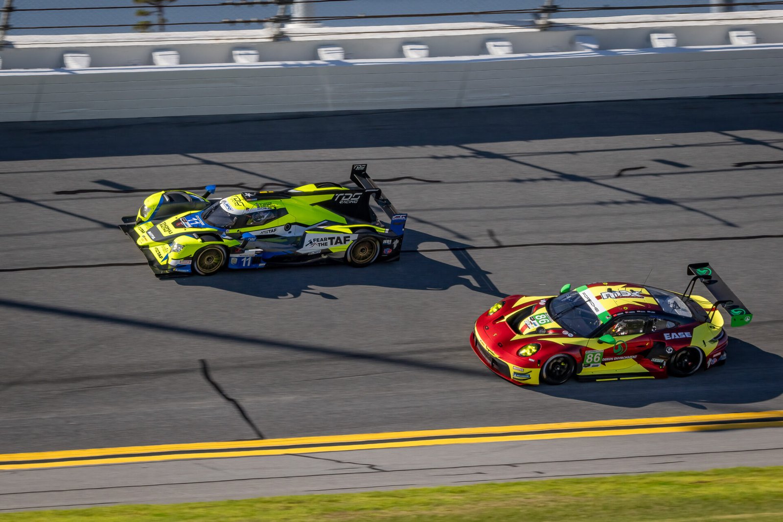 11 Tds Racing Oreca And 86 Mdk Motorsports Porsche In Turn 1 At Daytona International Speedway 2024