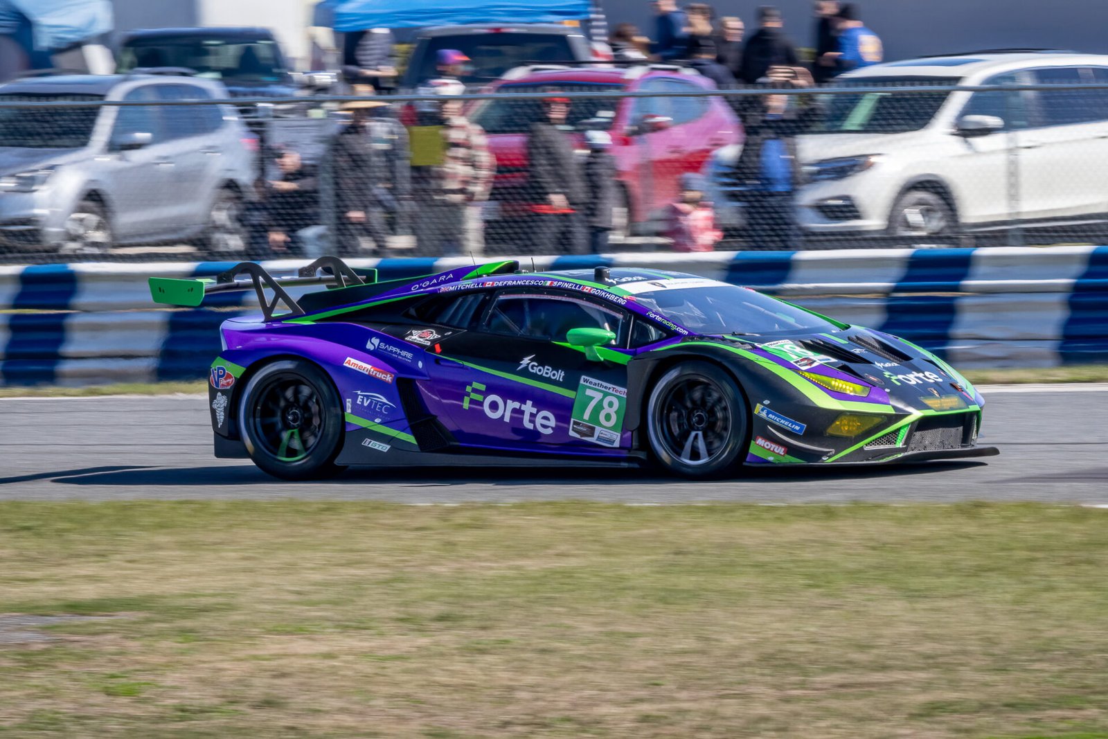 78 Forte Racing Lamborghini Entering West Horseshoe At Daytona International Speedway 2024