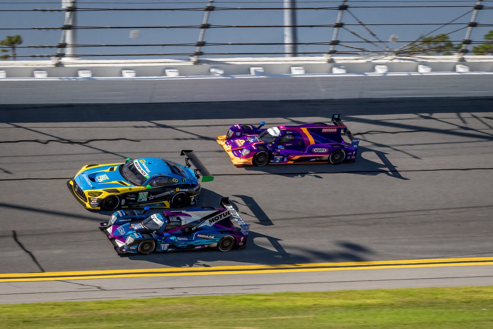 80 Mercedes With 18 Gibson And 2 Oreca In Turn 1 At Daytona International Speedway 2024