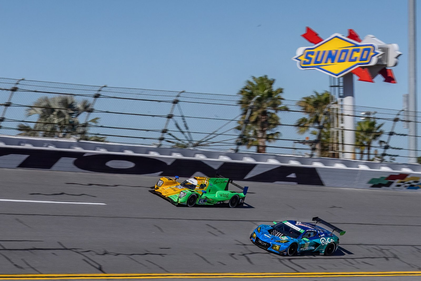 43 Inter Europol Oreca And 36 Dxdt Corvette On Turn 1 Banking At Daytona International Speedway 2025