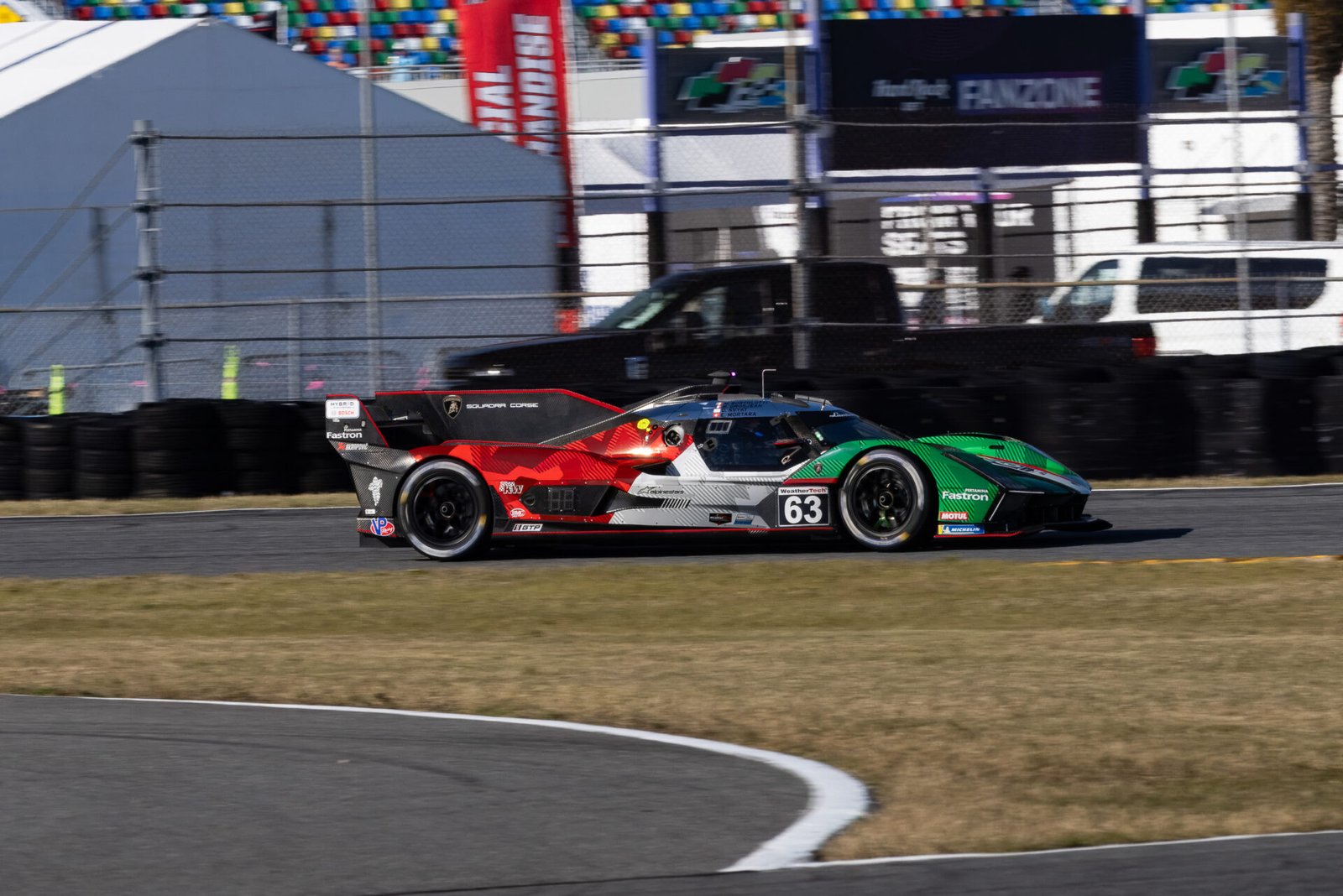 63 Automobili Lamborghini Entering International Horseshoe At Daytona International Speedway 2025