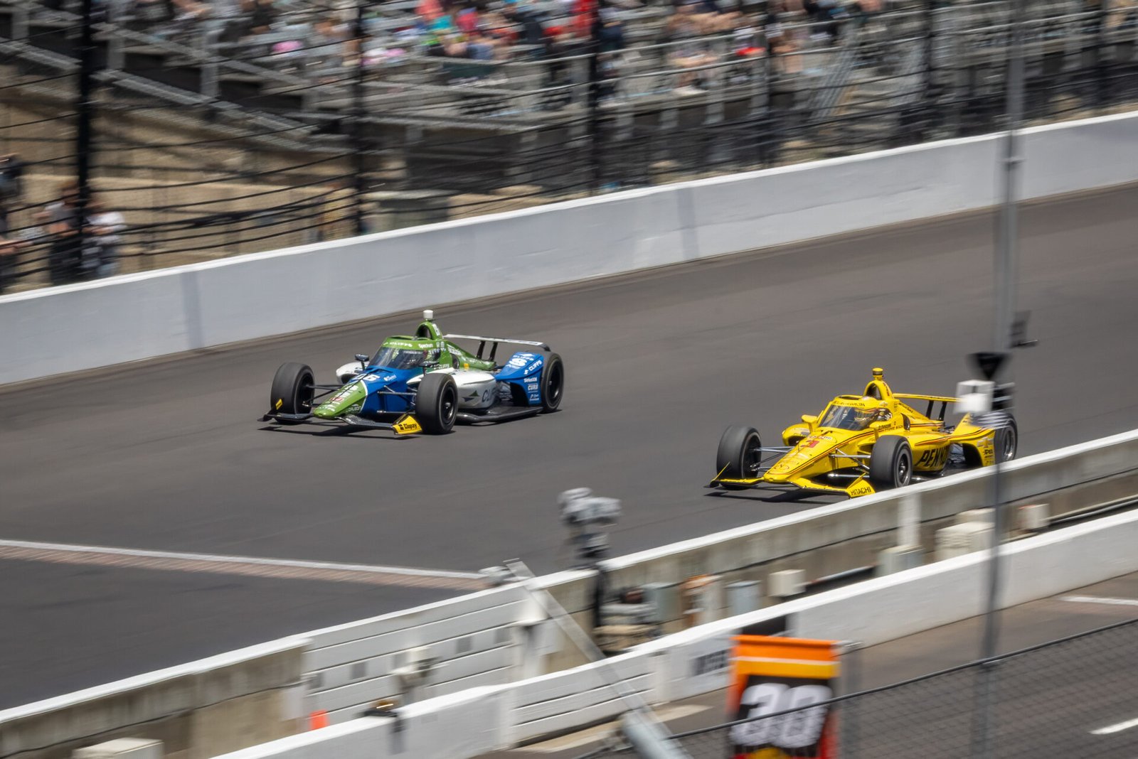 Helio Castroneves And Scott Mclaughlin On Main Straight At Indy