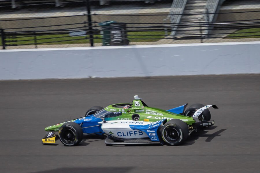 Helio Castroneves On Main Straight At Indianapolis