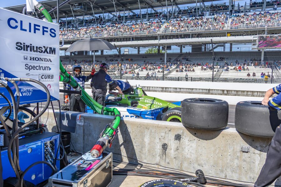 Helio Castroneves Team Prepares For Final Practice At Indianapolis