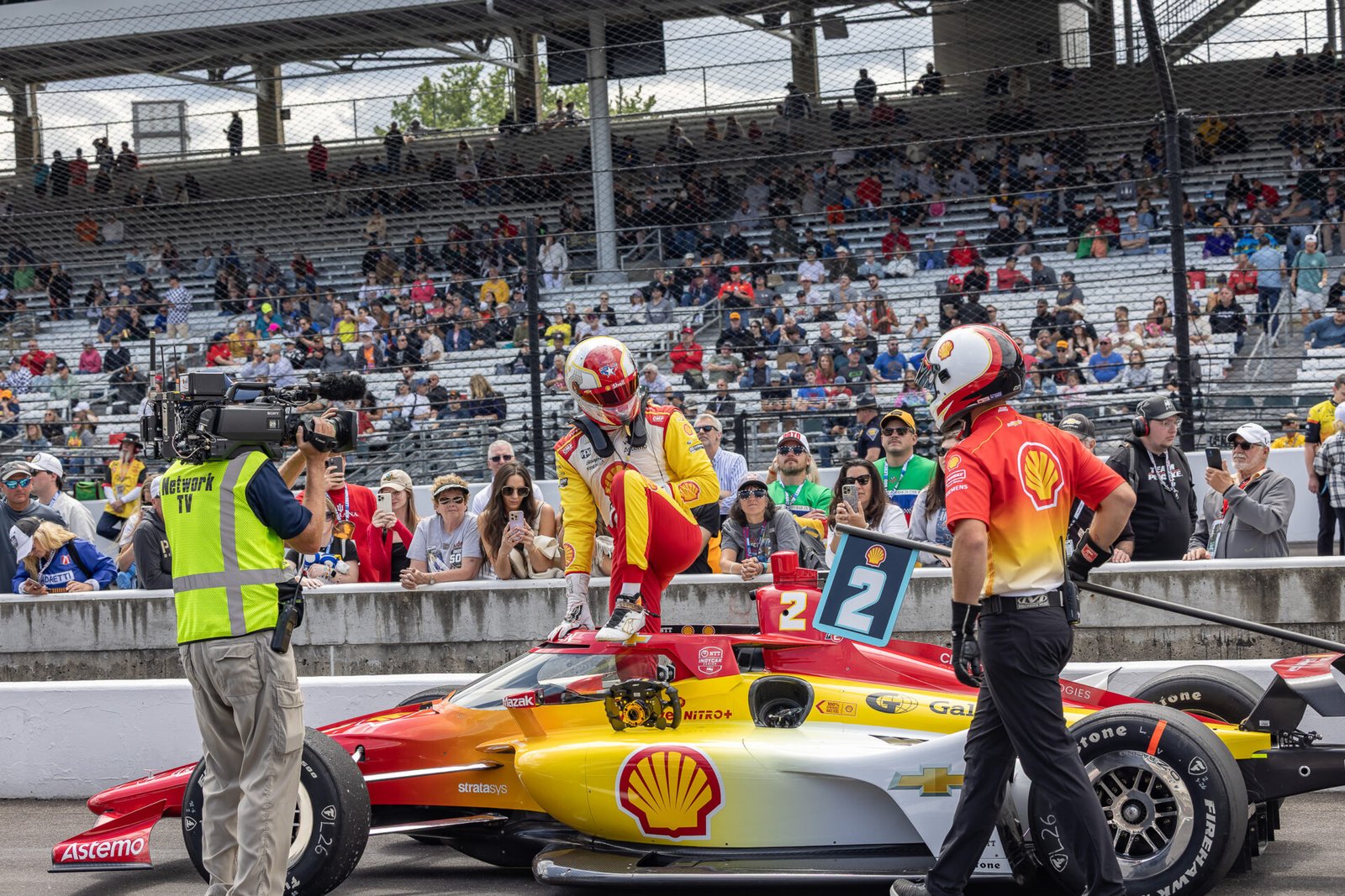 Josef Newgarden Exits Car After Pit Contest