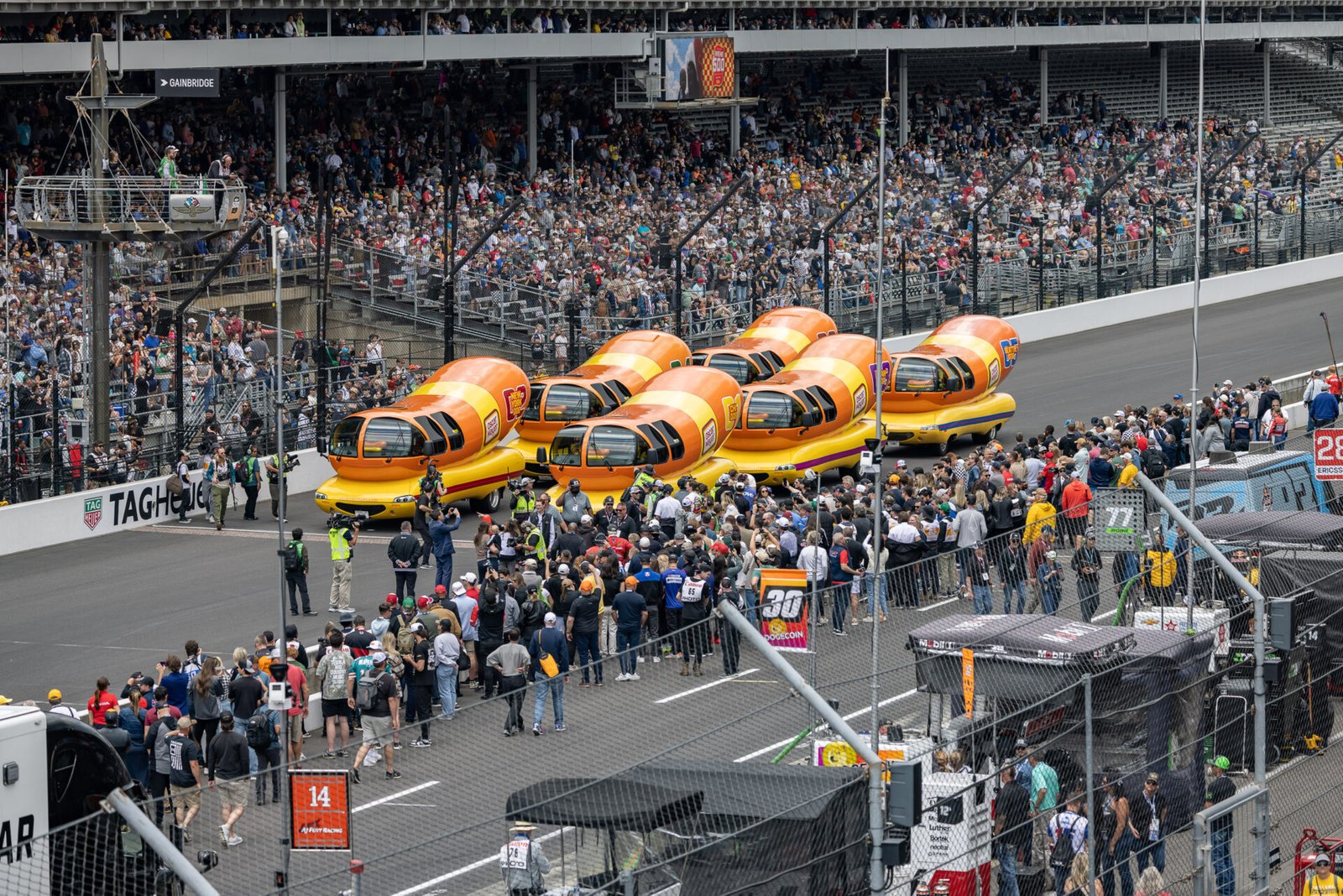 Oscar Mayer Wienermobiles Prepare To Start Weenie 500 At Indiana