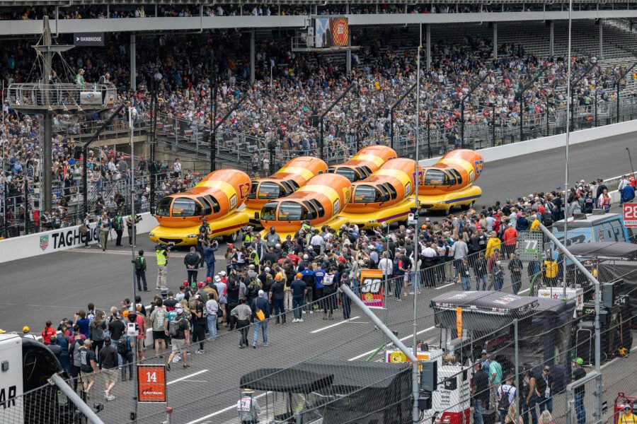 Oscar Mayer Wienermobiles Prepare To Start Weenie 500 At Indianapolis 2025
