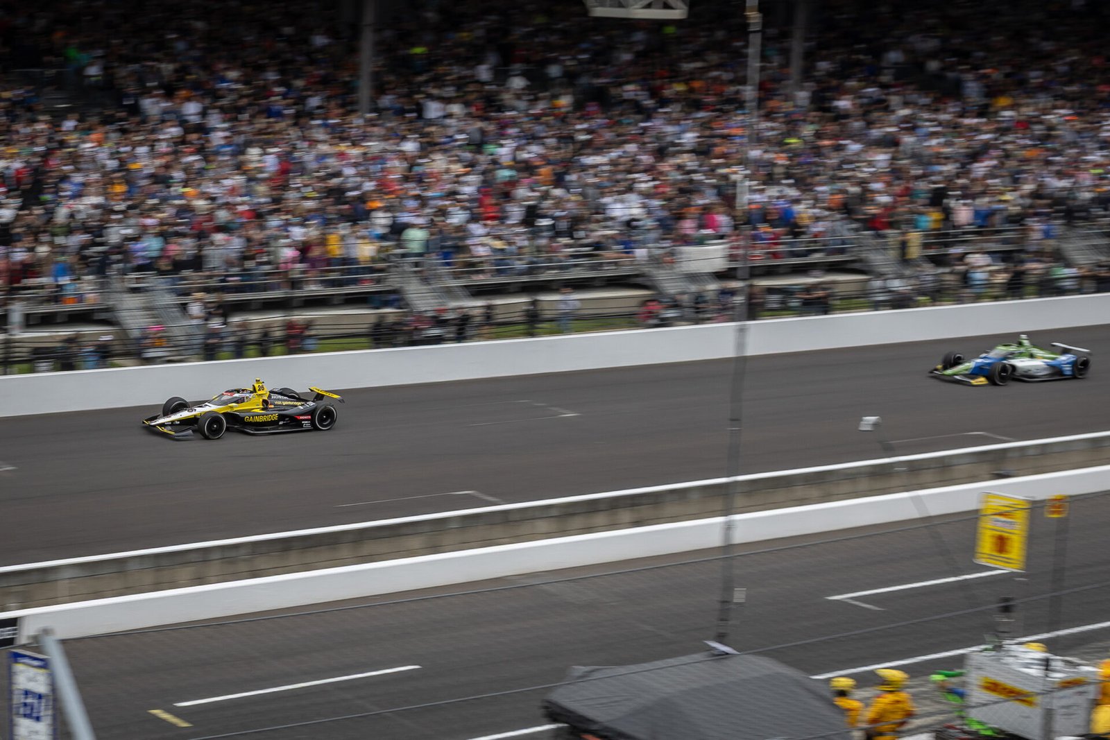 Colton Herta Leads Helio Castroneves Down Main Straight During 2025 Indy 500