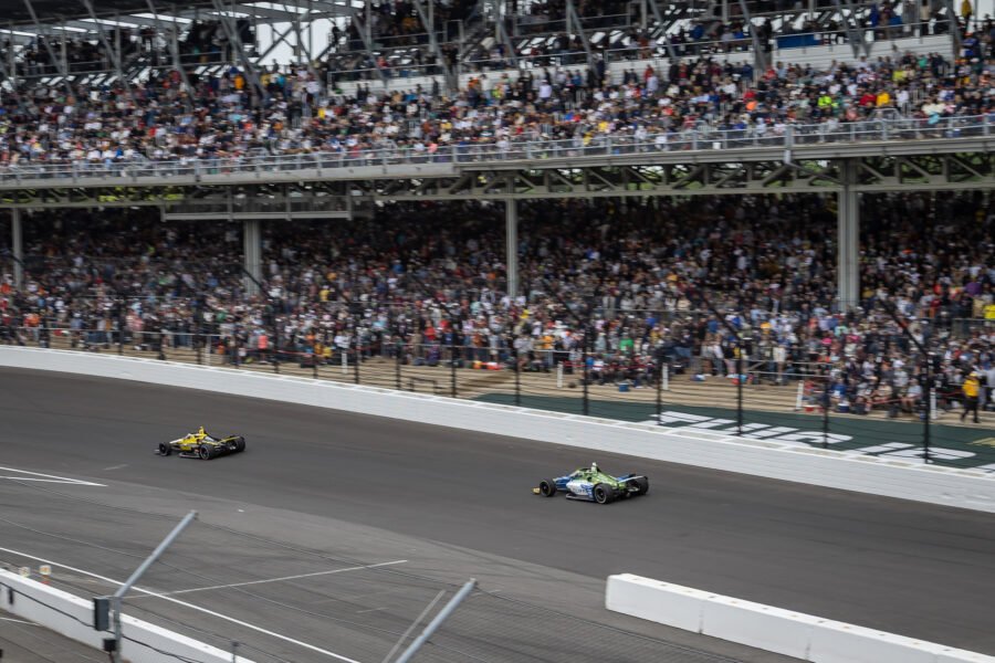 Colton Herta Leads Helio Castroneves Into Turn 1 During 2025 Indy 500
