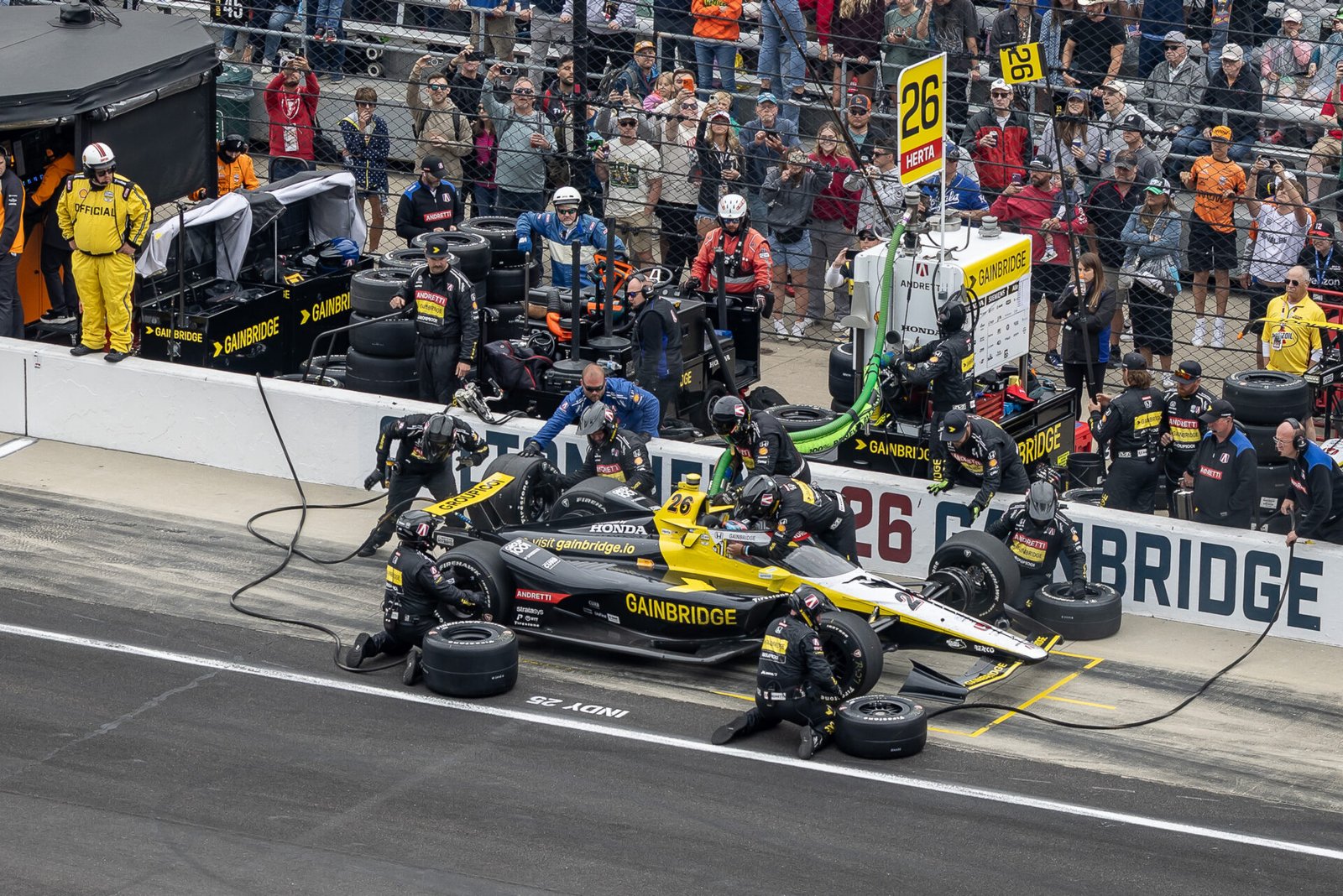 Colton Herta Team Services Car During Pit Stop At 2025 Indy 500