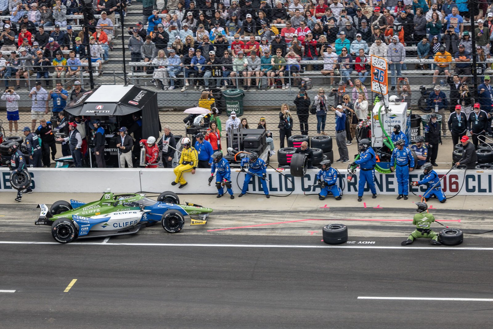 Helio Castroneves Comes In For Pit Stop At 2025 Indy 500