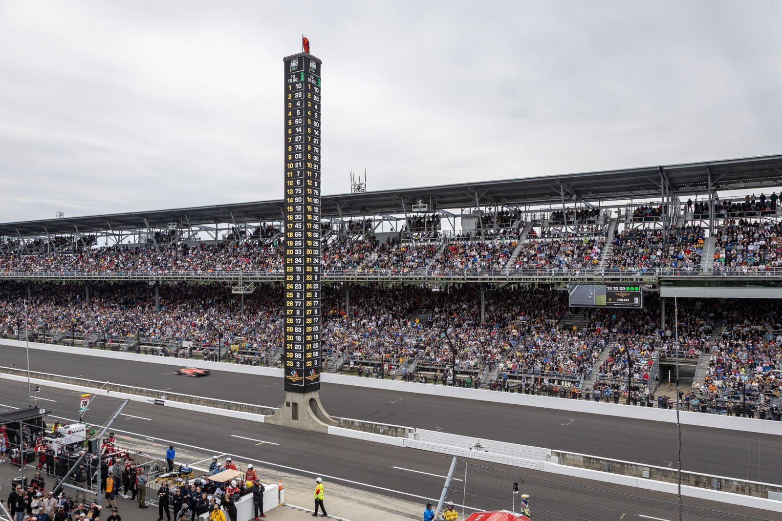 Scoring Pylon Shows Race Standings With 10 Laps To Go In 2025 Indy 500