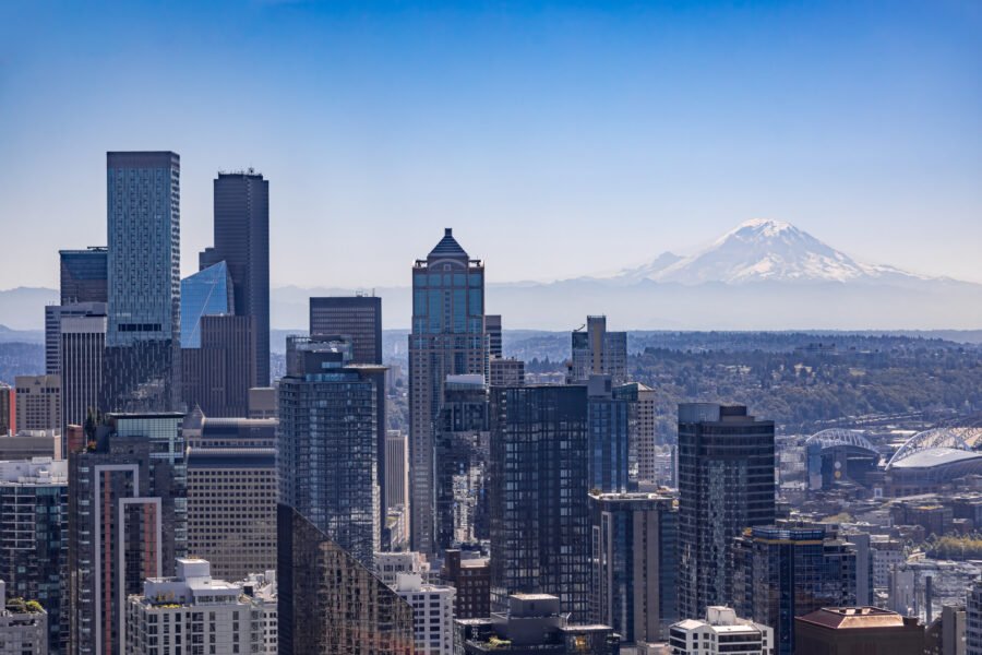 Mt Rainier And Seattle Skyline