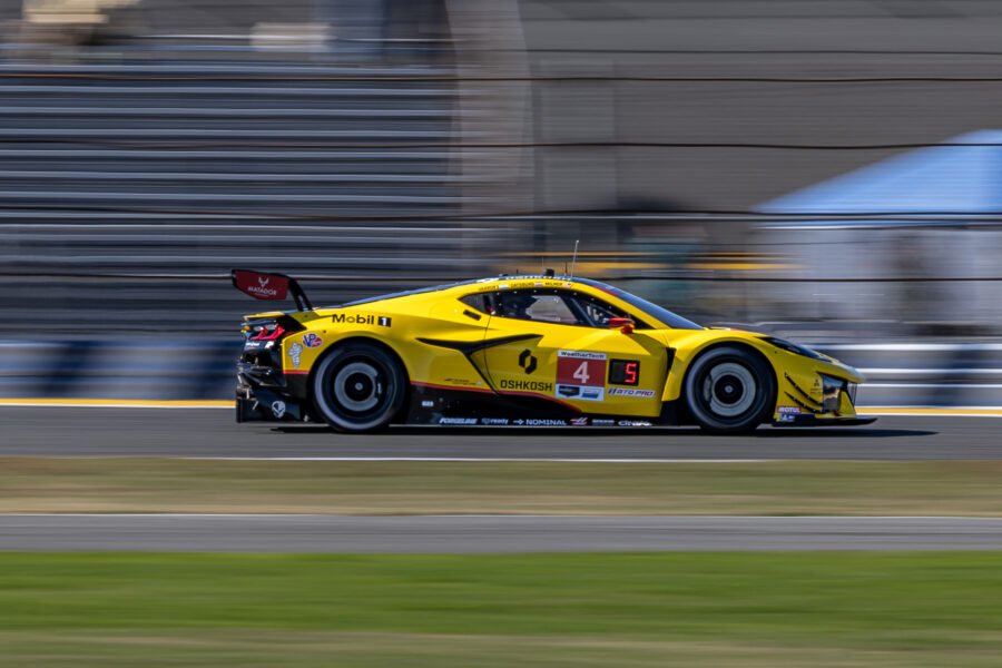 4 Pratt Miller Motorsports Corvette Heading Toward Turn 1 At Daytona International Speedway 2026