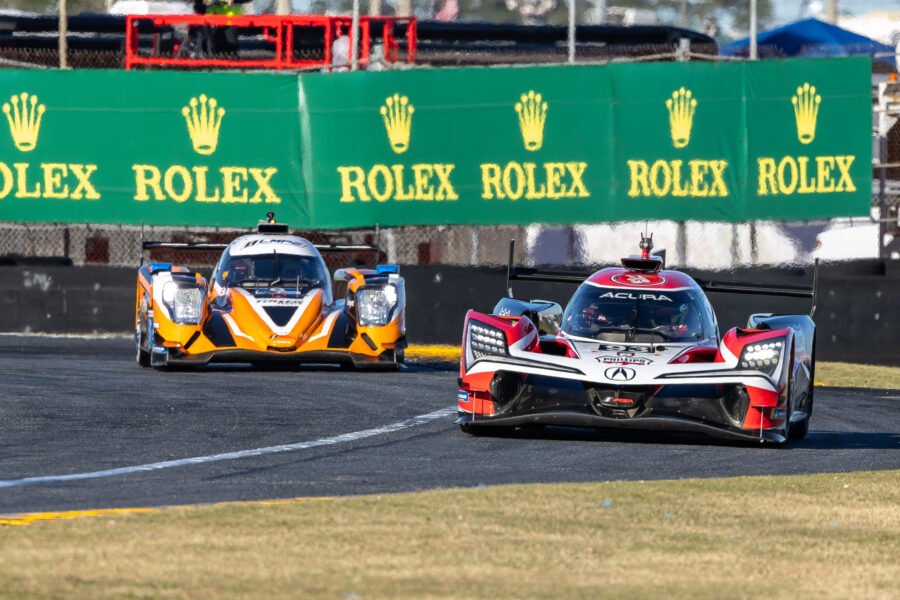 93 Meyer Shank Acura And 8 Tower Motorsports Lmp2 Exiting International Horseshoe At Daytona International Speedway 2026