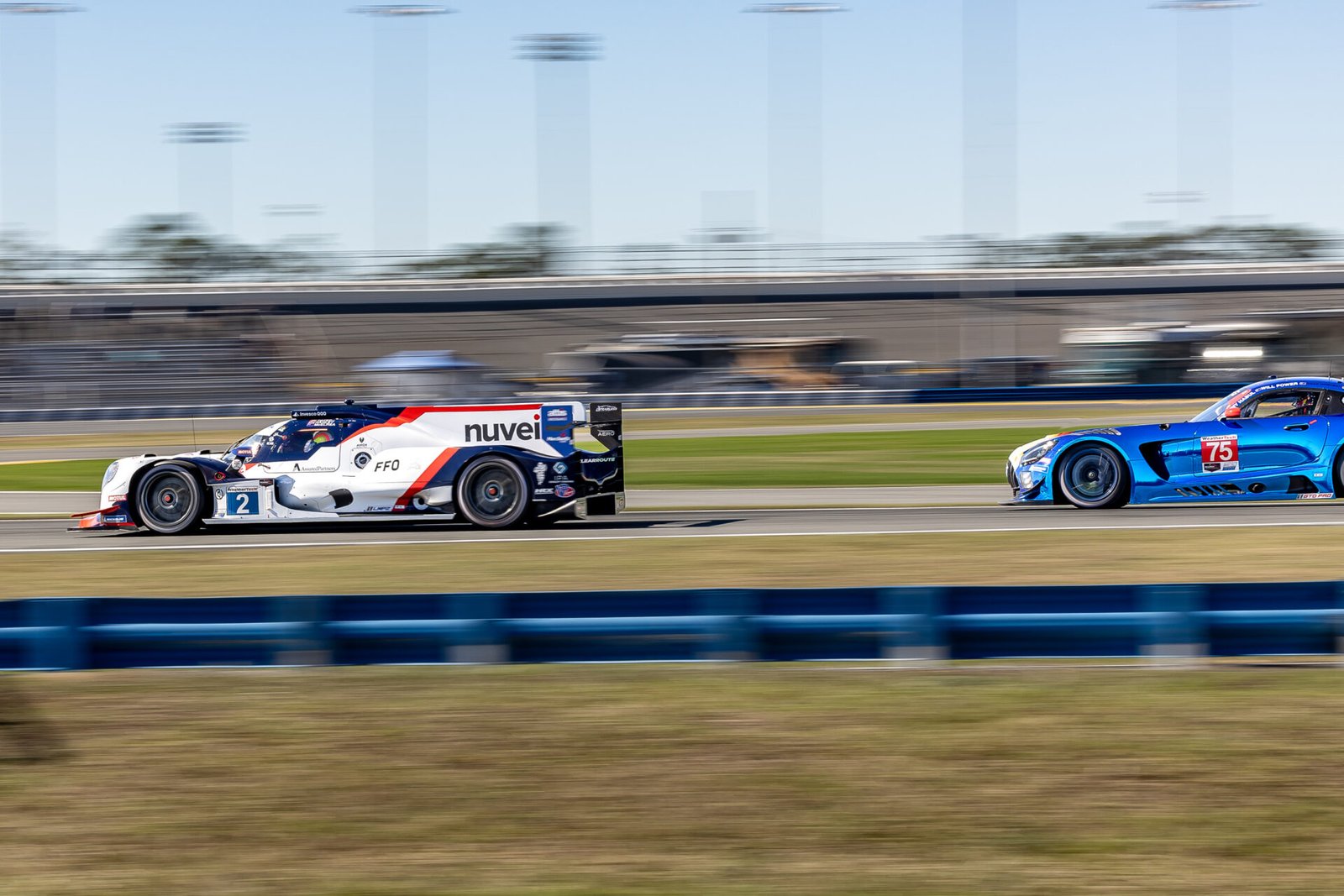 2 United Autosport Lmp2 And 75 Express Mercedes Heading Toward West Horseshoe At Daytona International Speedway 2026