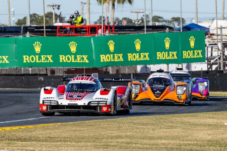 6 Penske Motorsports Porsche And 8 Tower Motorsports Lmp2 Exiting International Horseshoe At Daytona International Speedway 2026