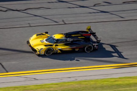 01 Chip Ganassi Racing Cadillac in Turn 1 at Daytona International Speedway - 2024