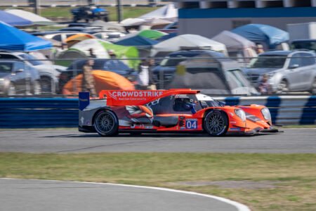 04 Crowdstrike Racing Oreca Entering the West Horseshoe at Daytona International Speedway - 2024