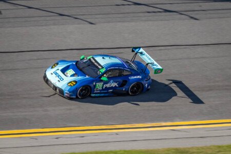 120 Wright Motorsports Porsche in Turn 1 at Daytona International Speedway - 2024 120 Wright Motorsports Porsche In Turn 1 At Daytona Internationa