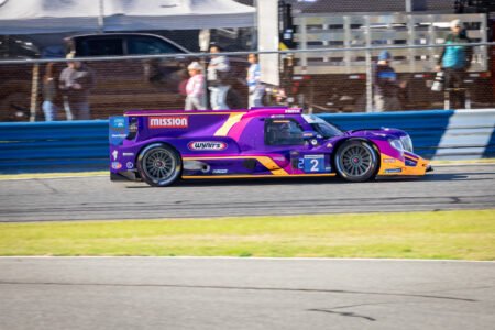 2 United Autosports Oreca Entering the International Horseshoe at Daytona International Speedway - 2024