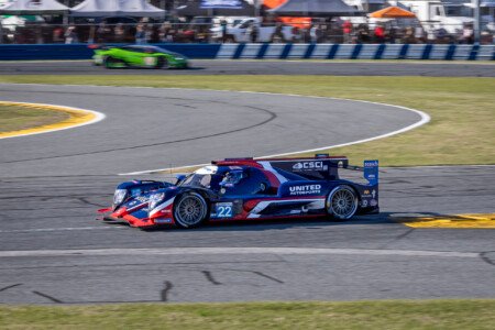 22 United Autosports Oreca Exiting the International Horseshoe at Daytona International Speedway - 2024 22 United Autosports Oreca Exiting International Horseshoe At Da