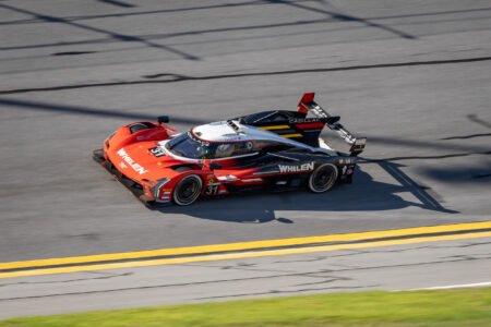 31 Whelan Engineering Cadillac in Turn 1 at Daytona International Speedway - 2024