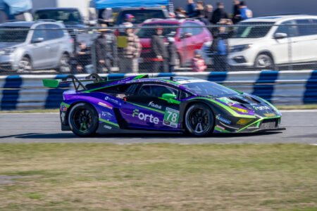 78 Forte Racing Lamborghini Entering the West Horseshoe at Daytona International Speedway - 2024
