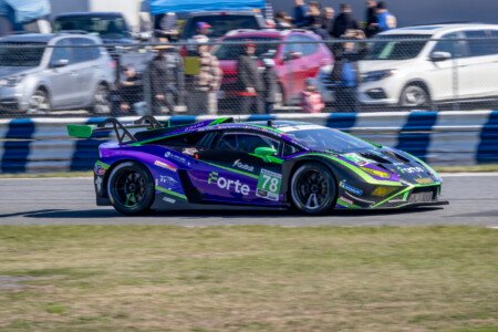 78 Forte Racing Lamborghini Entering the West Horseshoe at Daytona International Speedway - 2024 78 Forte Racing Lamborghini Entering West Horseshoe At Daytona I