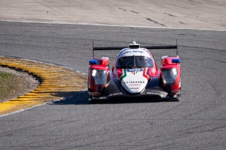 88 Richard Mille AF Corse Racing Oreca Turning through the West Horseshoe at Daytona International Speedway - 2024 88 Richard Mille Af Corse Racing Oreca Through West Horseshoe At